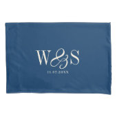 Elegante navy blauw initiaal bruiloft kussensloop (Voorkant)