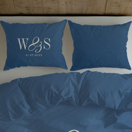 Elegante navy blauw initiaal bruiloft kussensloop