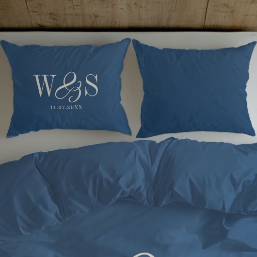 Elegante navy blauw initiaal bruiloft kussensloop