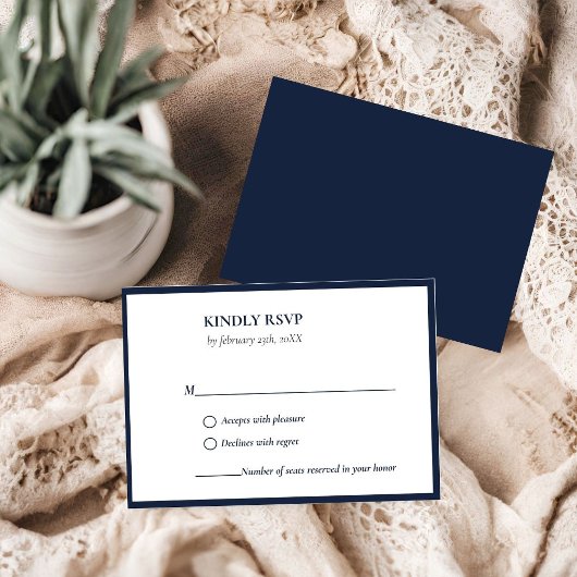 Elegante Navy blauw Zwart en Wit bruiloft RSVP Kaartje