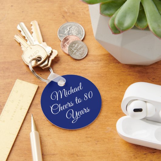 Elegante Navy Blauwe 80e Verjaardag Sleutelhanger (Bureau)