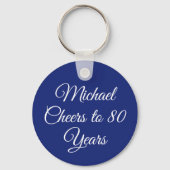 Elegante Navy Blauwe 80e Verjaardag Sleutelhanger (Achterkant)