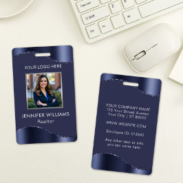 Elegante Navy Blauwe Aangepaste Werknemersfoto Bed Badge