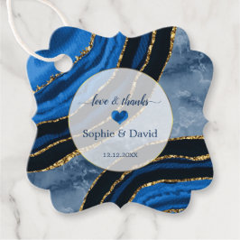 Elegante Navy Blauwe Agate Gouden Marmeren Bruilof Bedankjes Labels