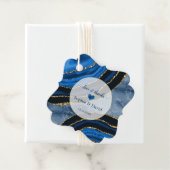 Elegante Navy Blauwe Agate Gouden Marmeren Bruilof Bedankjes Labels (In situ)