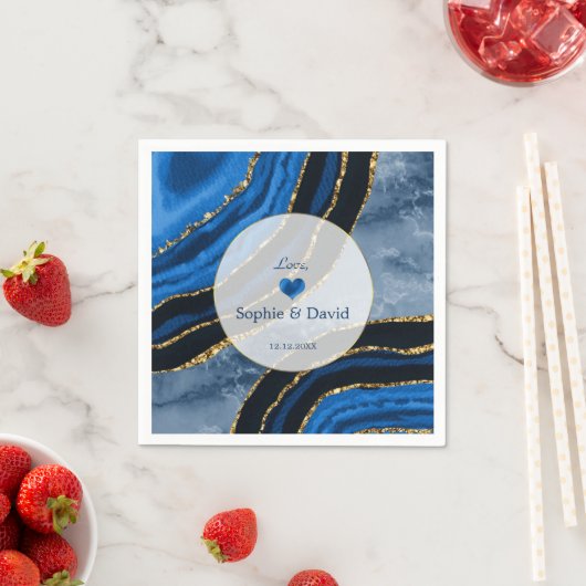 Elegante Navy Blauwe Agate Gouden Marmeren Bruilof Servet (Insitu)