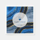 Elegante Navy Blauwe Agate Gouden Marmeren Bruilof Servet (Voorkant)