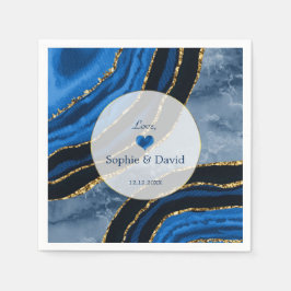 Elegante Navy Blauwe Agate Gouden Marmeren Bruilof Servet