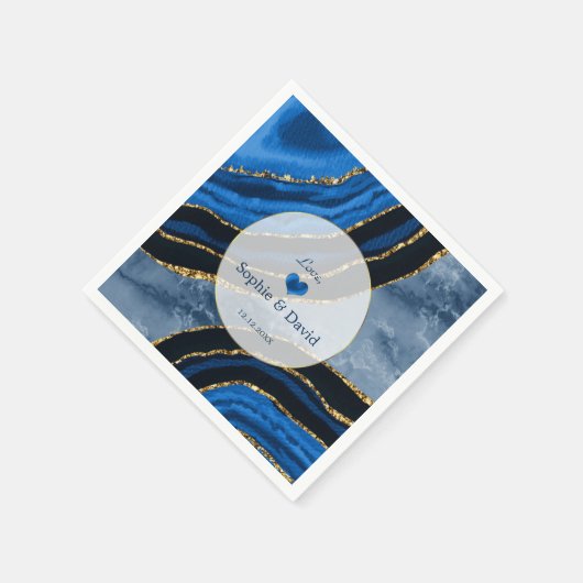 Elegante Navy Blauwe Agate Gouden Marmeren Bruilof Servet (Hoek)