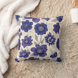 Elegante Navy Blauwe Anemoon Bloemen Kussen