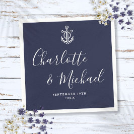 Elegante Navy Blauwe Anker Zeevaart Huwelijk Servet