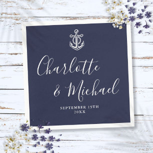 Elegante Navy Blauwe Anker Zeevaart Huwelijk Servet