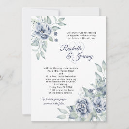 Elegante Navy Blauwe Aquarel Bloemige Bruiloft Kaart