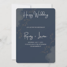 Elegante Navy Blauwe Aquarel Gouden Vlinder