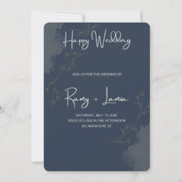 Elegante Navy Blauwe Aquarel Gouden Vlinder Kaart