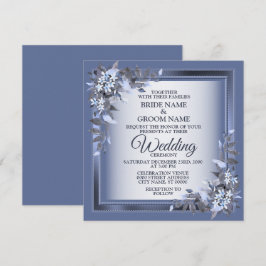 Elegante Navy Blauwe Bloem Geborduurd Zilveren Tro Kaart