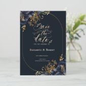 Elegante Navy Blauwe Bloemen Bewaar de Datum Save The Date (Staand voorkant)