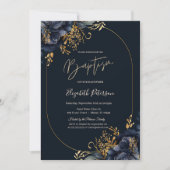 Elegante Navy Blauwe Bloemen Doop Kaart (Voorkant)