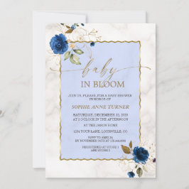 Elegante Navy Blauwe Bloemen Gouden Jongen Baby in Kaart