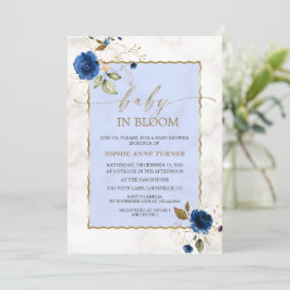 Elegante Navy Blauwe Bloemen Gouden Jongen Baby in Kaart