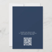 Elegante Navy Blauwe Bloemen & QR Code Trouwfeest Save The Date (Achterkant)