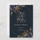 Elegante Navy Blauwe Bloemen Save The Date (Voorkant)