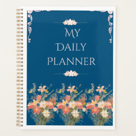 Elegante Navy Blauwe Bloemendagplanner Planner