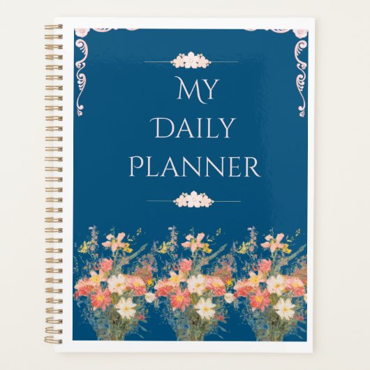 Elegante Navy Blauwe Bloemendagplanner Planner (Voorkant)