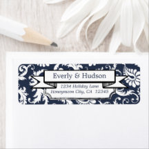 Elegante Navy Blauwe Bloemendamask Retouradres