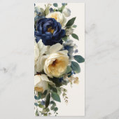 Elegante Navy Blauwe Bloemendetails Menu Bruiloft (Achterkant)