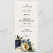 Elegante Navy Blauwe Bloemendetails Menu Bruiloft (Voorkant)