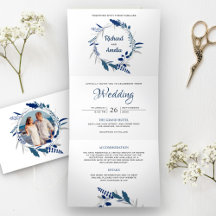 Elegante Navy Blauwe Bloemenkrans Foto Bruiloft