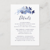 Elegante Navy Blauwe Bloemige Blad Bruiloftdetails Informatiekaartje (Voorkant)