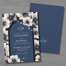 Elegante Navy Blauwe Bloemige Bruiloft