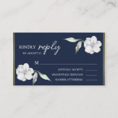 Elegante Navy Blauwe Bloemige Trouw-RSVP Informatiekaartje (Voorkant)