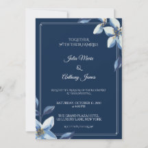 Elegante Navy Blauwe Bloemige Waterverf Trouw