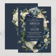 Elegante Navy Blauwe Bloemige & Witte Pioen Huweli