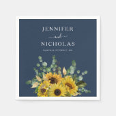 Elegante Navy Blauwe Bloemige Zonnebloem Bruiloft Servet (Voorkant)