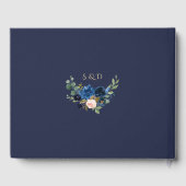 Elegante Navy Blauwe Blush Bloemen Bloeien Gouden  Gastenboek (Achterkant)
