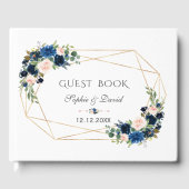 Elegante Navy Blauwe Blush Bloemen Bloeien Gouden  Gastenboek (Voorkant)