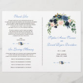 Elegante Navy Blauwe Blush Bloemen Trouwprogramma Flyer (Voorkant)