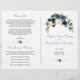 Elegante Navy Blauwe Blush Bloemen Trouwprogramma Flyer