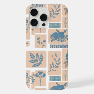 Elegante Navy Blauwe Botanische Konijn Patroon Tel iPhone 15 Pro Max Case