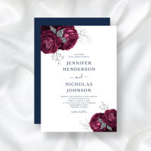 Elegante Navy Blauwe Bourgondische Bloemige Pioenr