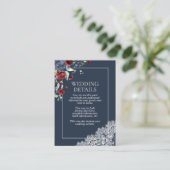 Elegante Navy Blauwe Bourgondische Botanische Kant Informatiekaartje (Staand voorkant)