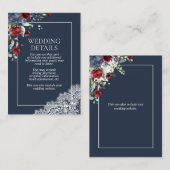 Elegante Navy Blauwe Bourgondische Botanische Kant Informatiekaartje (Voorkant / Achterkant)