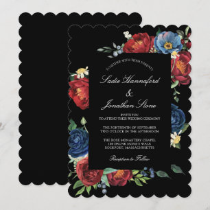 Elegante Navy Blauwe Bourgondische Rode Bloemige B Kaart