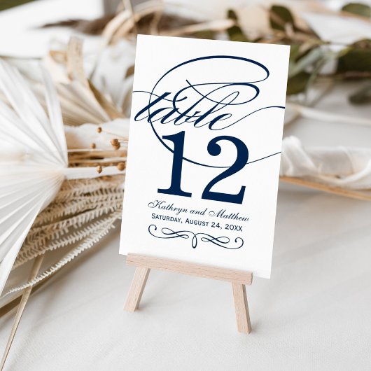 Elegante Navy Blauwe Calligrafie Bruiloft Kaart