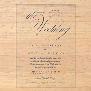 Elegante Navy Blauwe Calligrafie De Bruiloft Acryl Uitnodigingen