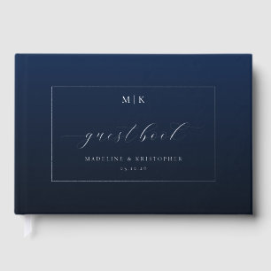 Elegante Navy Blauwe Calligrafie Gastenboek